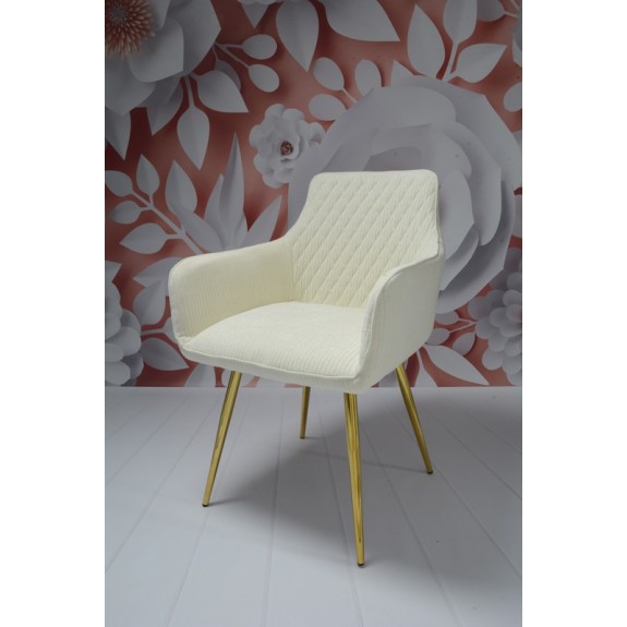 Fotel Dankor Design Lizbona sztruks biały / kremowy  nogi złote