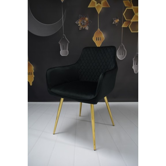 Fotel Dankor Design Lizbona welur czarny  nogi złote