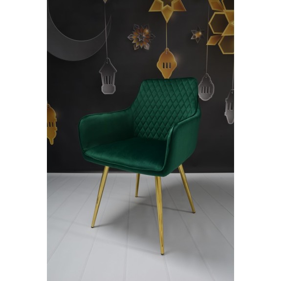 Fotel Dankor Design Lizbona welur zieleń butelkowa  nogi złote