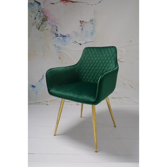 Fotel Dankor Design Lizbona welur zieleń butelkowa  nogi złote