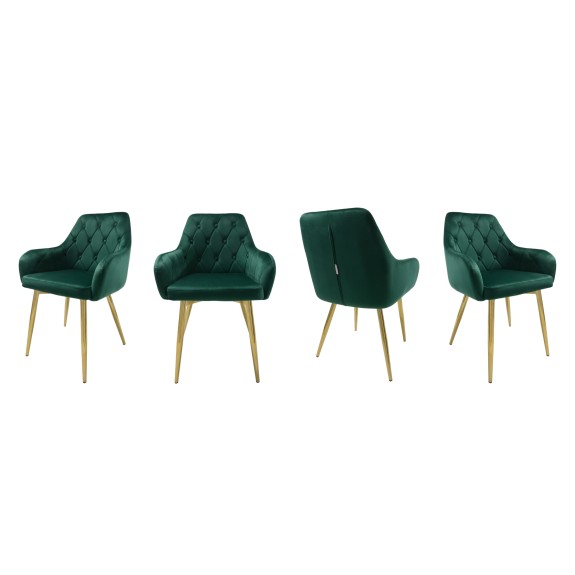 Krzesło Dankor Design Antwerpia welur zieleń butelkowa nogi złoty chrom