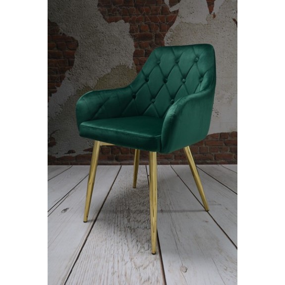 Krzesło Dankor Design Antwerpia welur zieleń butelkowa nogi złoty chrom