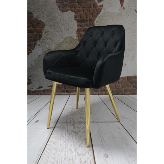 Krzesło Dankor Design Antwerpia welur czarny nogi złoty chrom