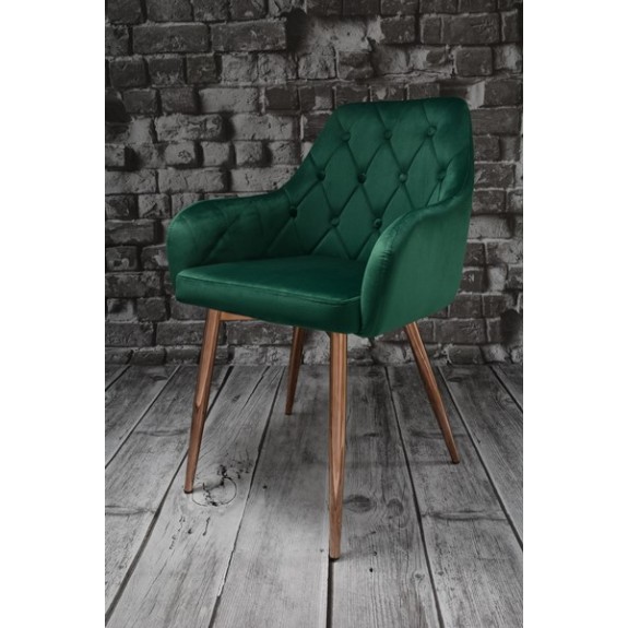 Krzesło Dankor Design Antwerpia welur zieleń butelkowa nogi różowy chrom