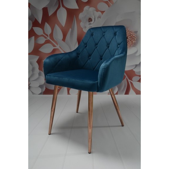 Krzesło Dankor Design Antwerpia welur granatowy nogi różowy chrom